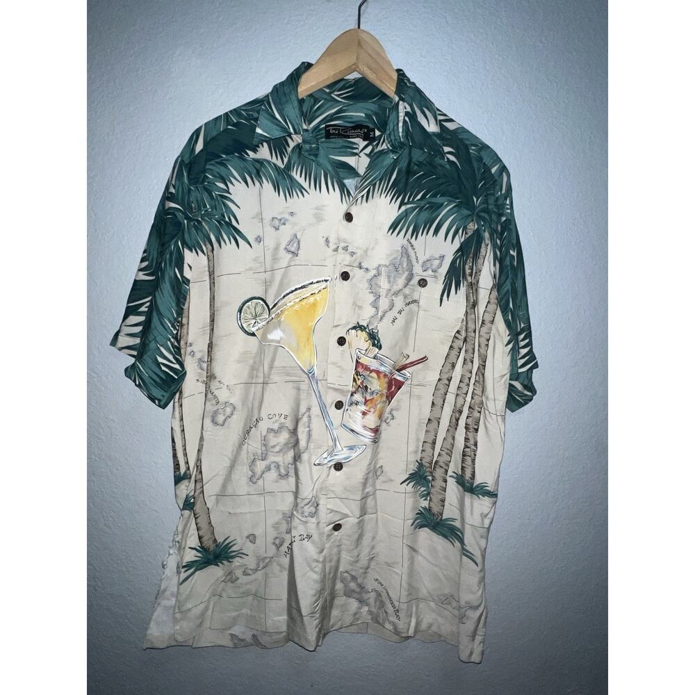 Tori Richard Shirt Men’s Medium Green Martini Bar Cocktail Hawaiian Button Up